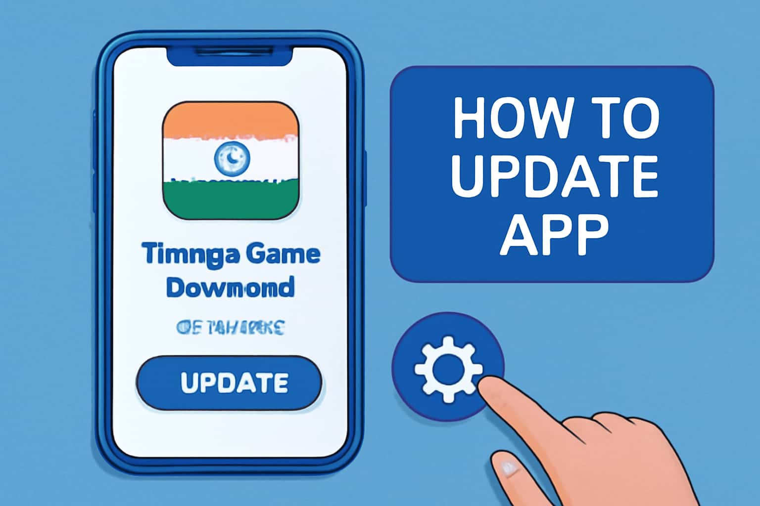 An informative scene depicting how to update the Tiranga Game Download app with emphasis on the text.