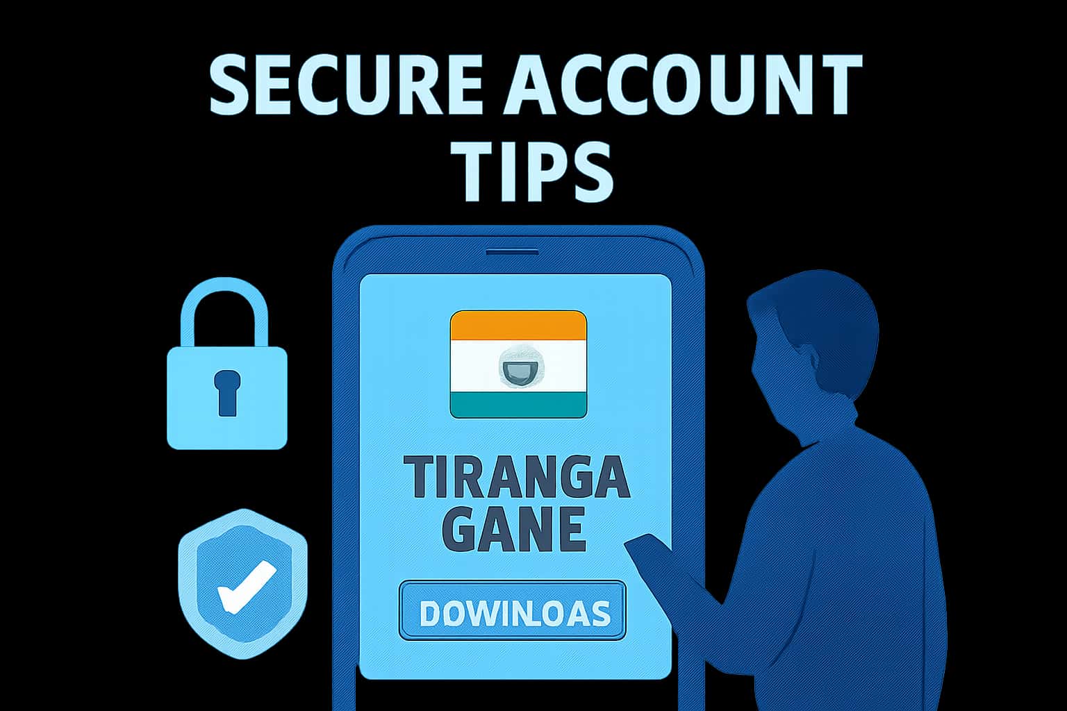 A professional and informative visual representation of tips for securing a Tiranga Game Download account.